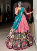 Tussar Silk Peach Festival Wear Printed Readymade Lehenga Choli